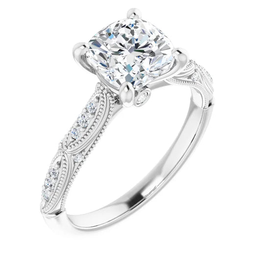 Cushion Cut Moissanite & Diamond Engagement Ring