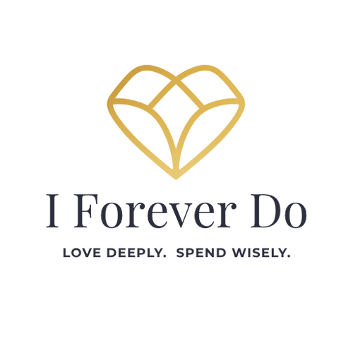 Logo for I Forever Do featuring an open gold heart icon above elegant serif text - transparent