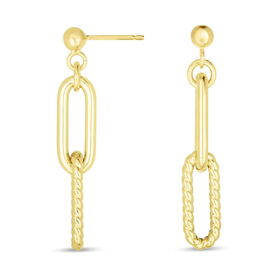 14K GOLD ROUND LINK CABLE PAPERCLIP EARRINGS