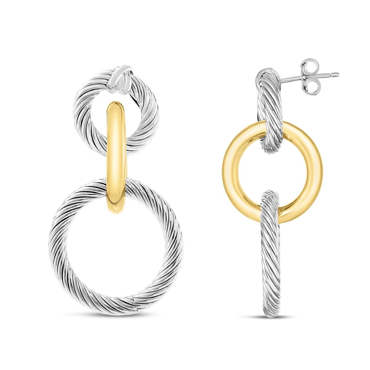 SILVER & 18K CABLE TRIPLE CIRCLE DROP EARRINGS