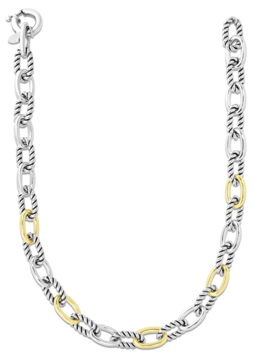 SILVER & 18K GOLD OVAL CABLE LINK NECKLACE