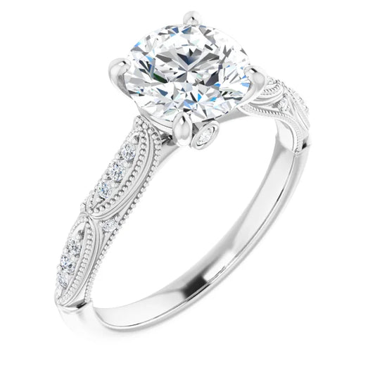 Round Brilliant Cut Moissanite & Diamond Engagement Ring