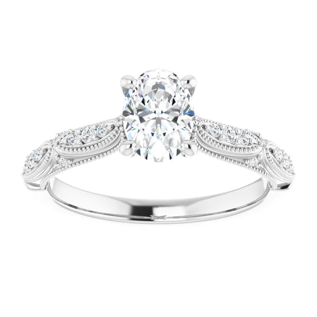 Oval Cut Moissanite & Diamond Engagement Ring