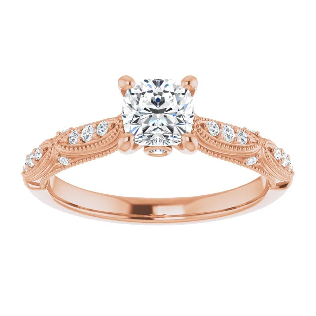Cushion Cut Moissanite & Diamond Engagement Ring