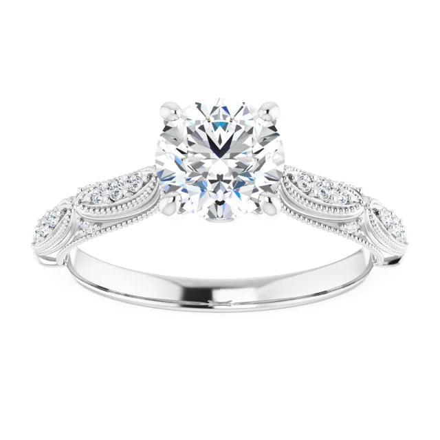 Round Brilliant Cut Moissanite & Diamond Engagement Ring