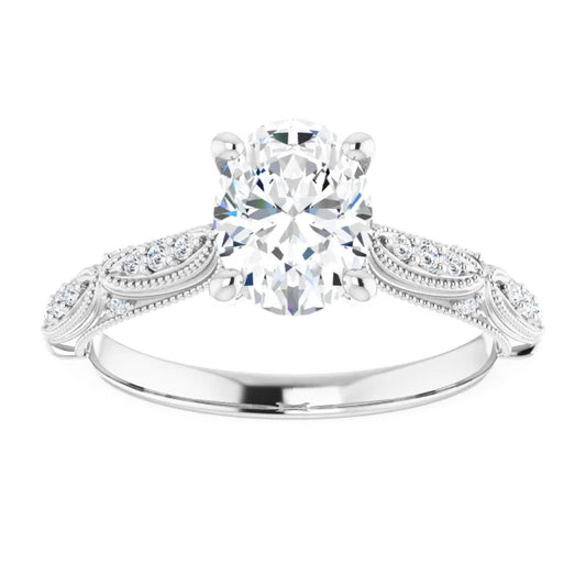 Oval Cut Moissanite & Diamond Engagement Ring