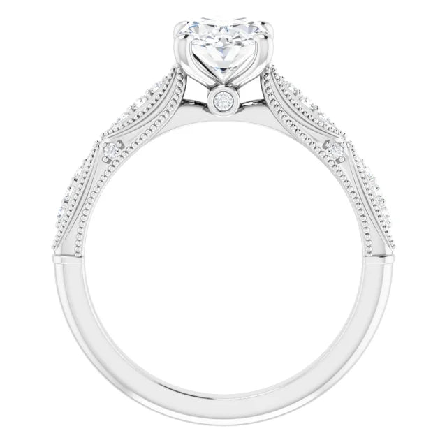 Oval Cut Moissanite & Diamond Engagement Ring