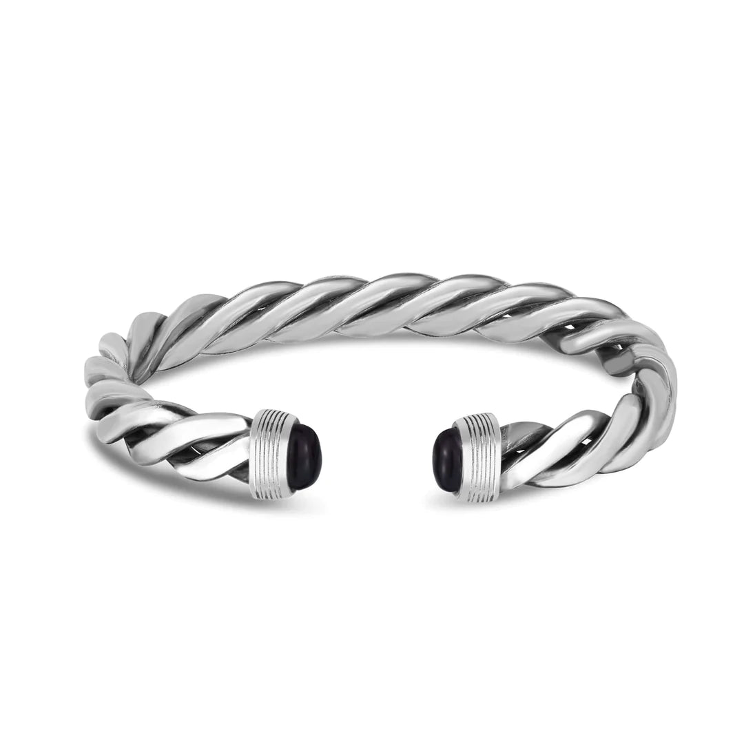 Men's Sterling Silver Black Onyx Cable Bracelet