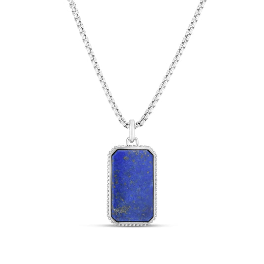 Men's Sterling Silver Lapis Tag Necklace