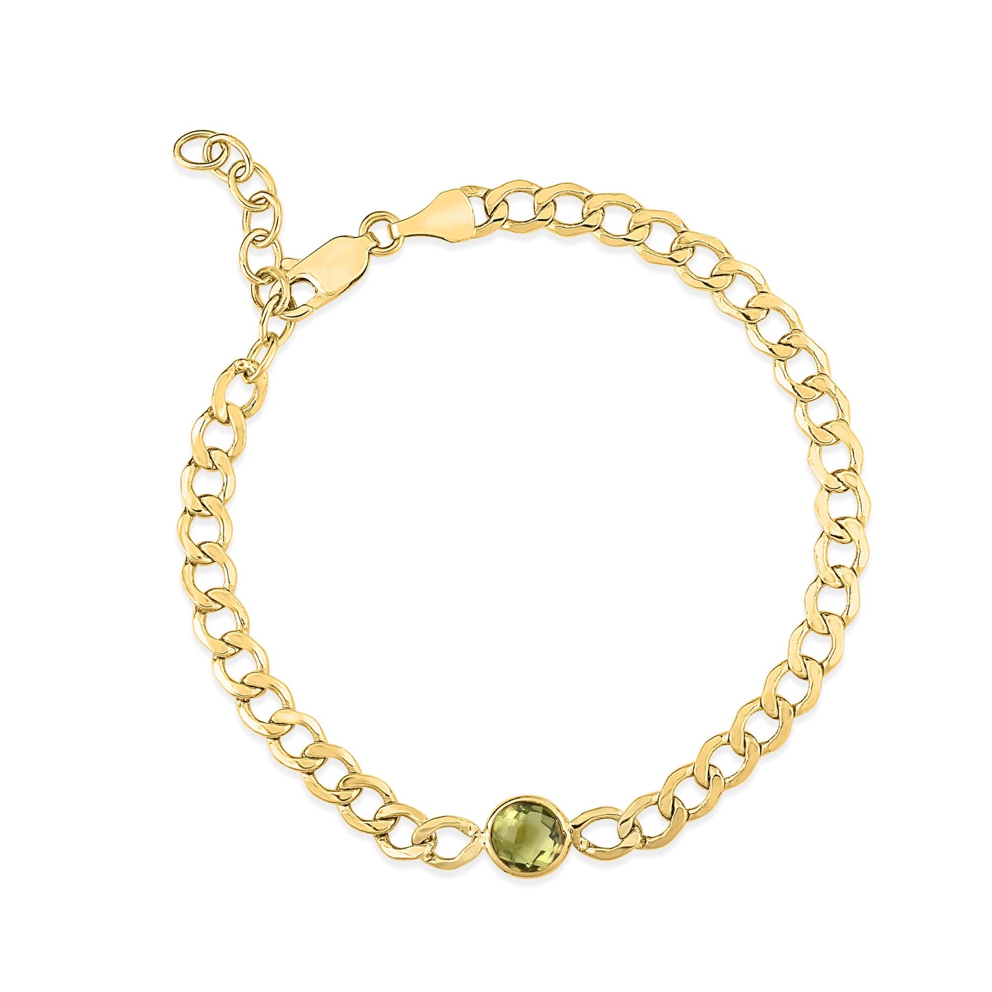 14K Yellow Gold Curb Chain Bracelet with Choice of Gemstone