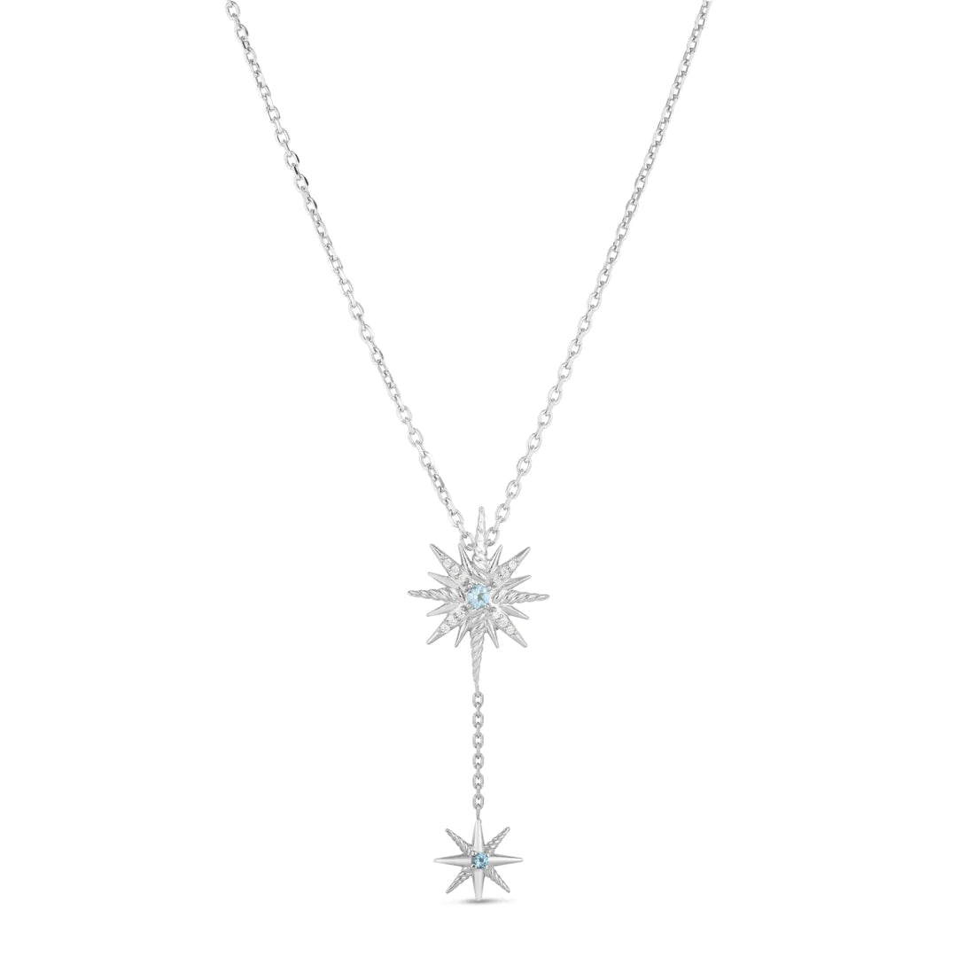SILVER & DIAMOND CONSTELLATION DROP NECKLACE WITH BLUE TOPAZ