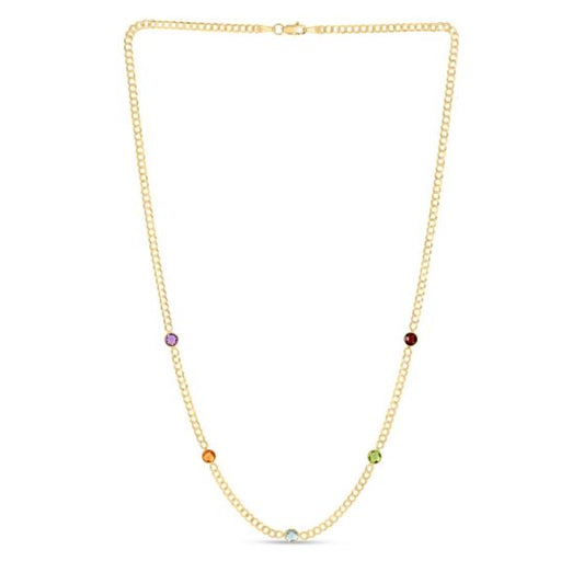 14K Gold Multi-Gemstone Curb Chain Necklace