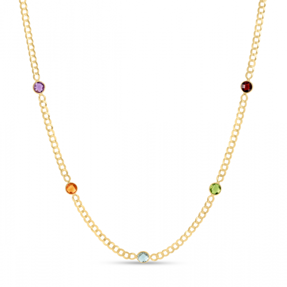 14K Gold Multi-Gemstone Curb Chain Necklace