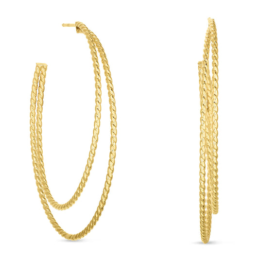 14K GOLD EXTRA LARGE CABLE DOUBLE HOOP EARRINGS
