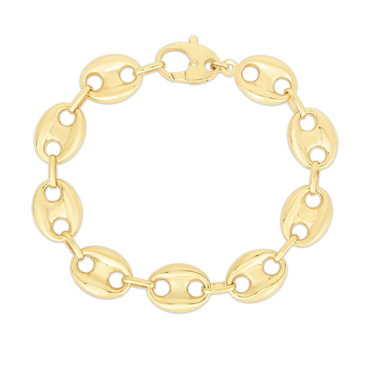 14K Gold Large Puffed Mariner Link Bracelet