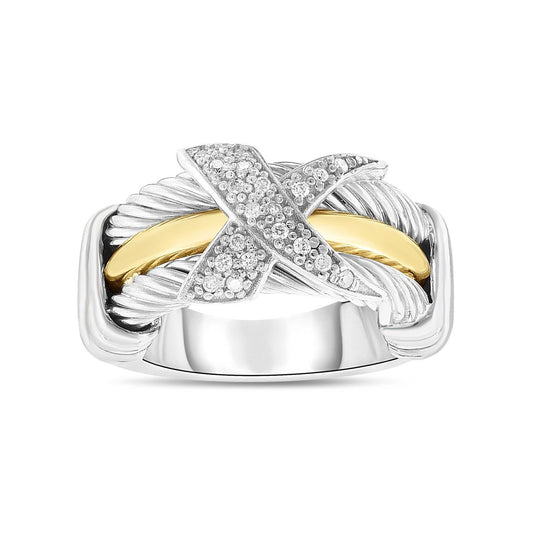 DIAMOND CABLE X RING IN SILVER & 18K GOLD