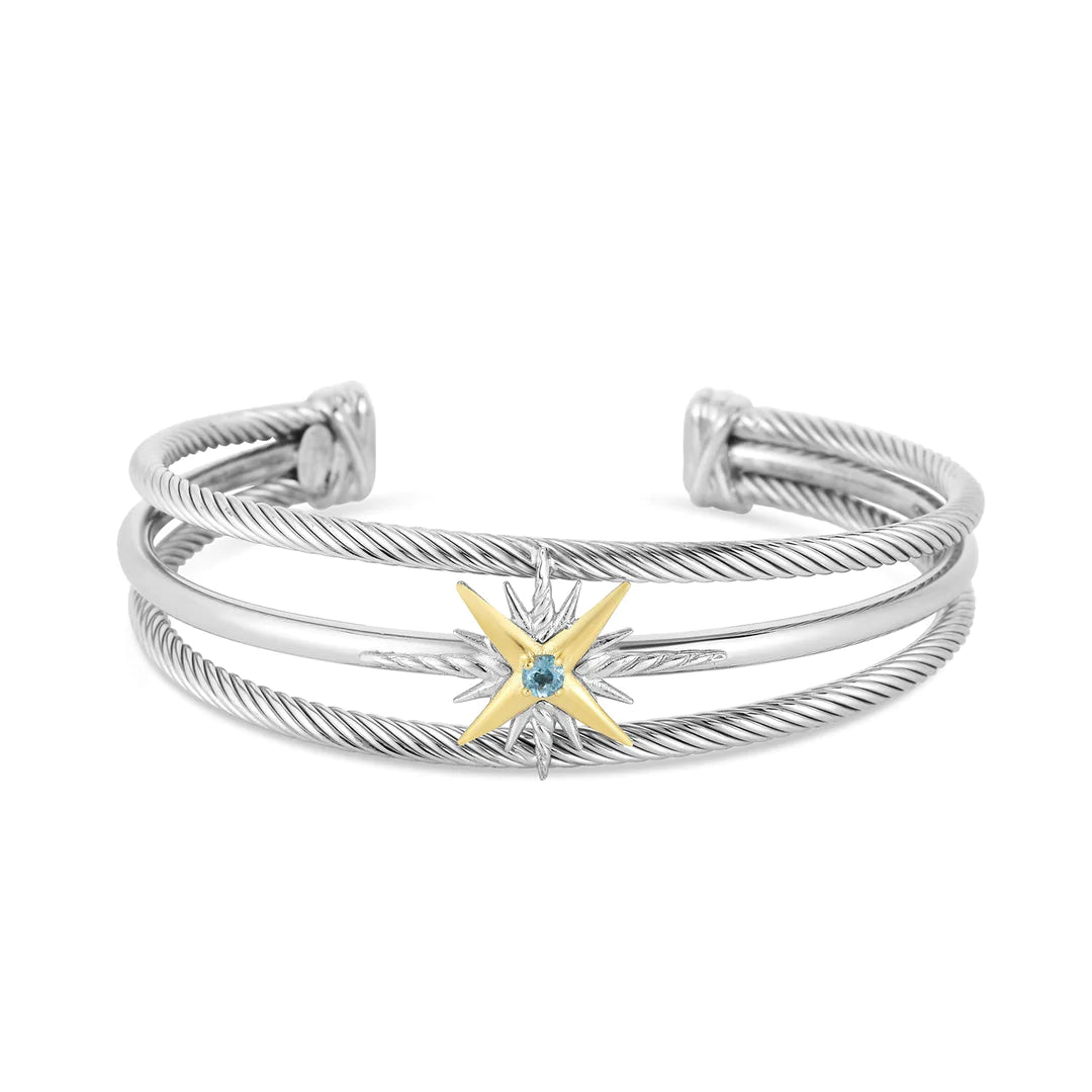 SILVER & 18K GOLD BOLD CONSTELLATION CABLE BRACELET WITH BLUE TOPAZ