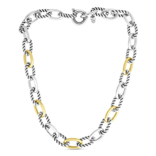 SILVER & 18K GOLD OVAL CABLE LINK NECKLACE