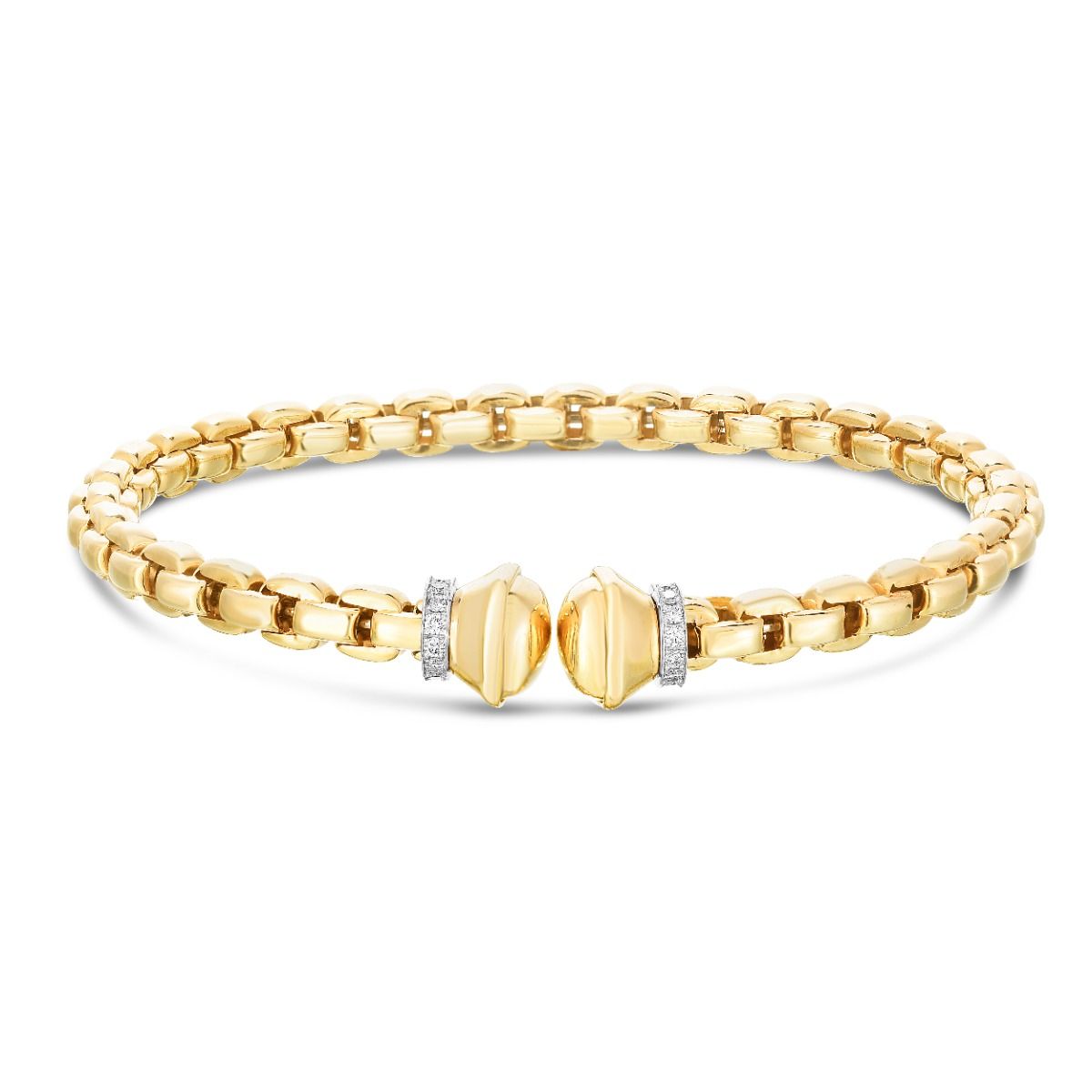 14K GOLD & DIAMOND VENETIAN BOX CUFF BANGLE